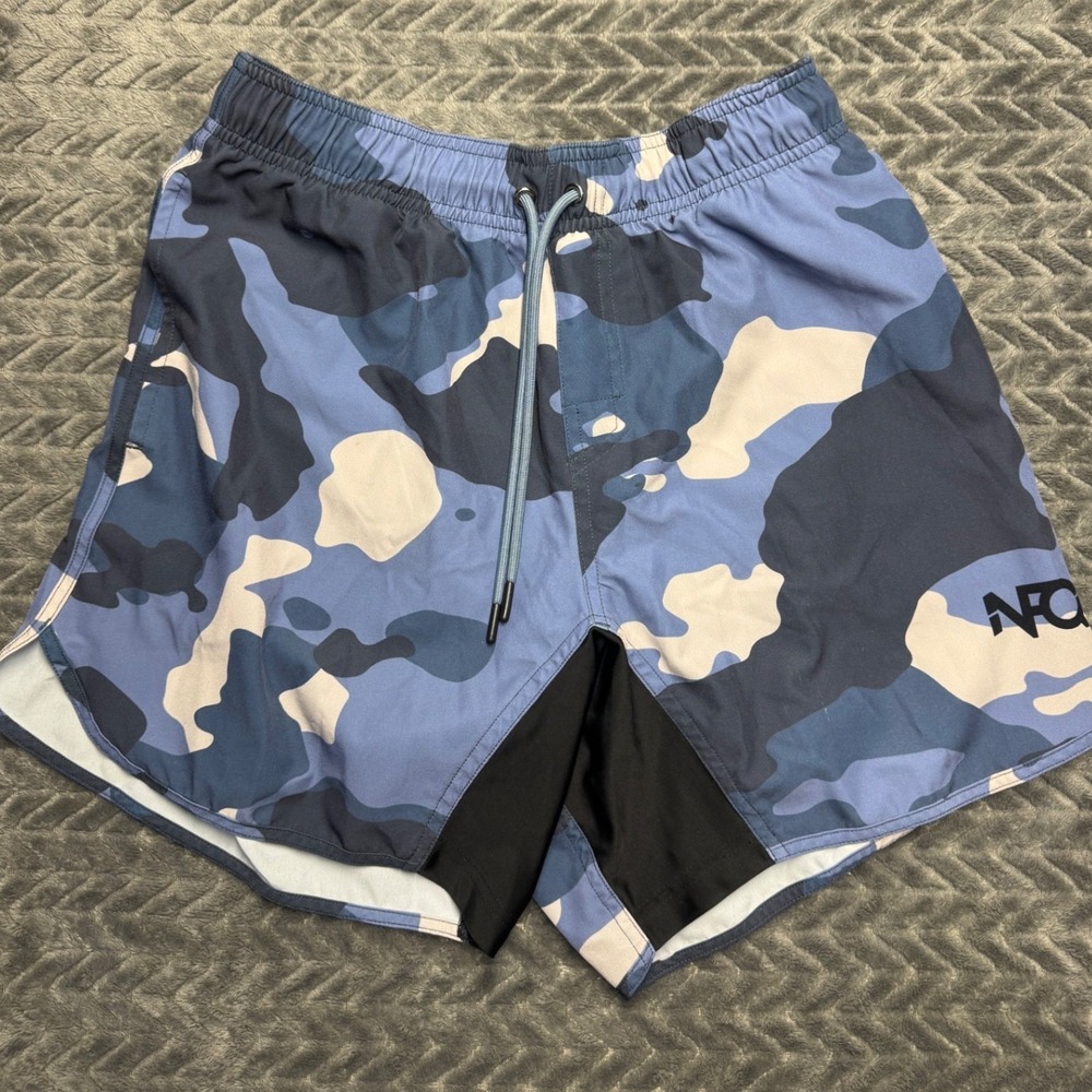 NFQ Never F***ing Quit Mens Training Shorts Blue Camo Shorts Medium (1434)